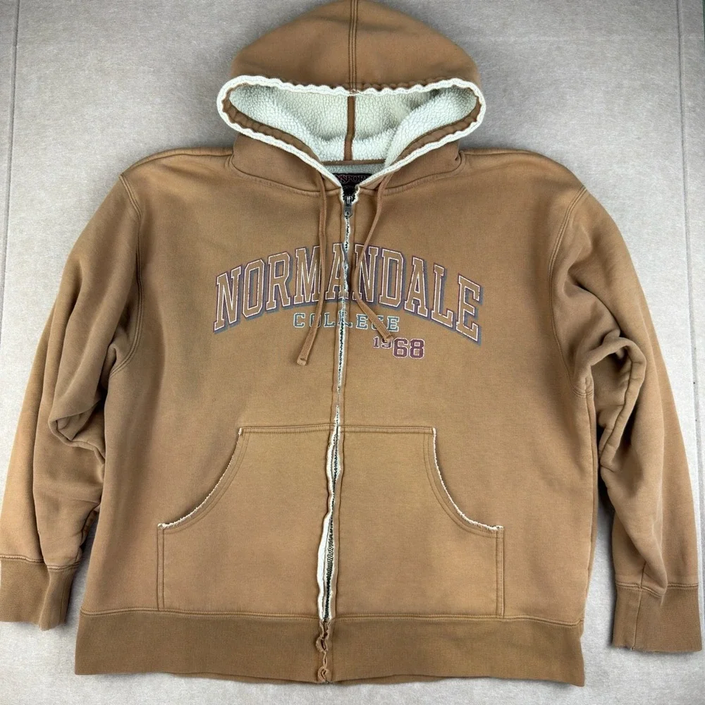 JanSport Hoodie‎ Mens L Brown Normandale College Full Zip Sherpa Lined Jacket